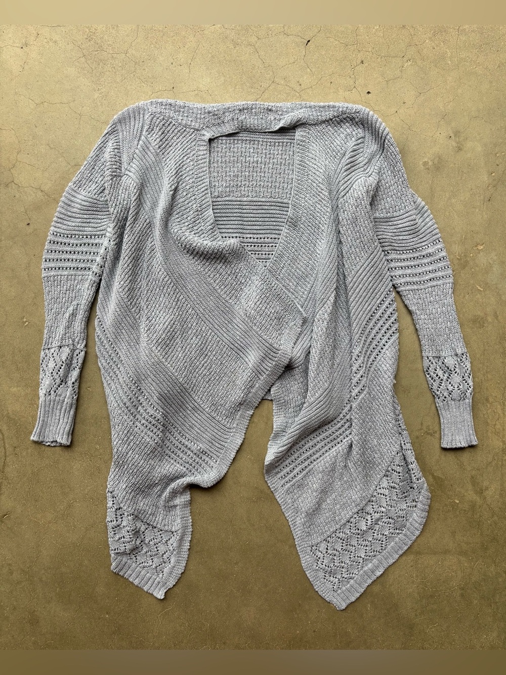 Pink Rose Light Gray Draped Mixed Stitch Open Cardigan Size XS